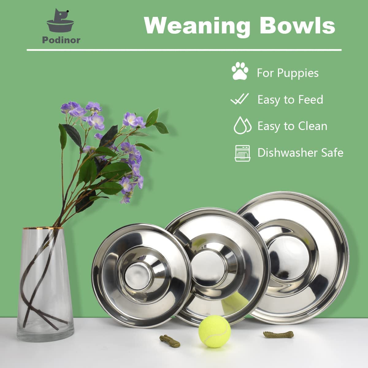 Premium Stainless Steel Puppy Dog Bowls - 2 Pack, 11.8 Inch Feeding Dishes for Food and Water
