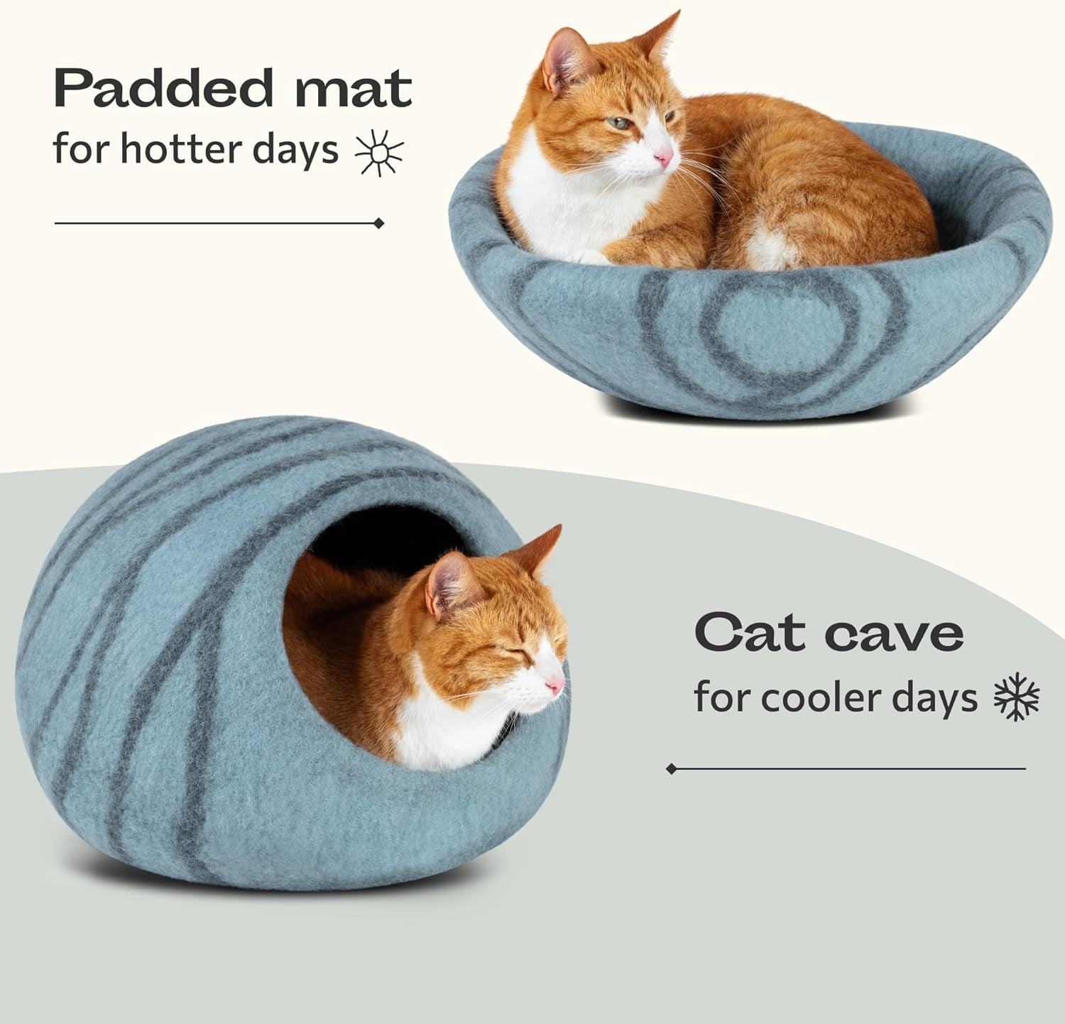 Cat Cave – Premium Felt Cat Bed for Indoor Cats, Handmade 100% Merino Wool (Aquamarine, Medium)