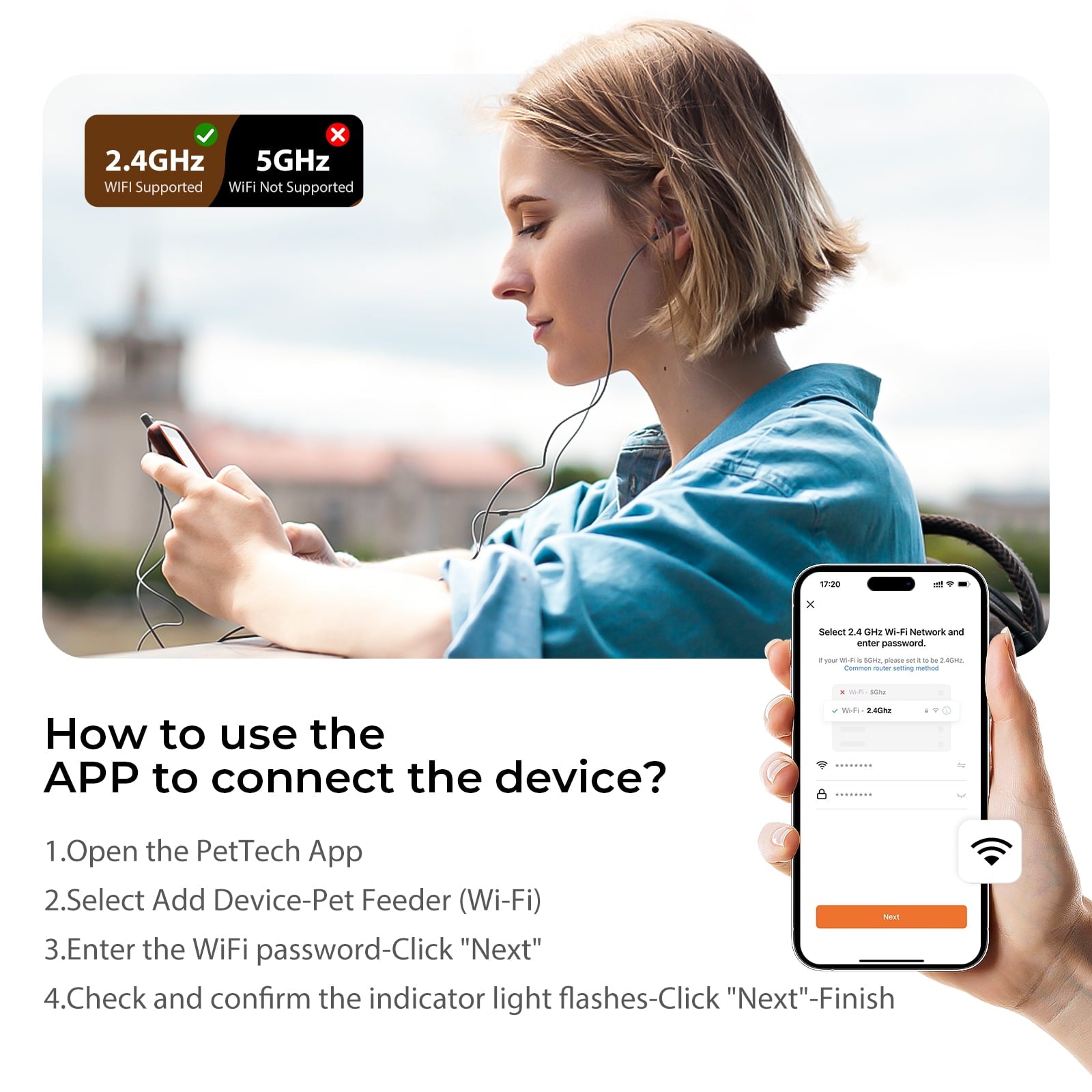 101Oz Smart Automatic Cat Feeder 3L WIFI and HD Camera Dog Pet Food Dispenser 10S Voice Recorder