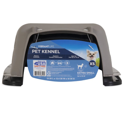 Portable Dog Kennel - Durable Hard-Sided Travel Carrier with Metal Door, Black & Grey, for Pets up to 10 lbs (19" L x 12.3" W x 10.8" H)