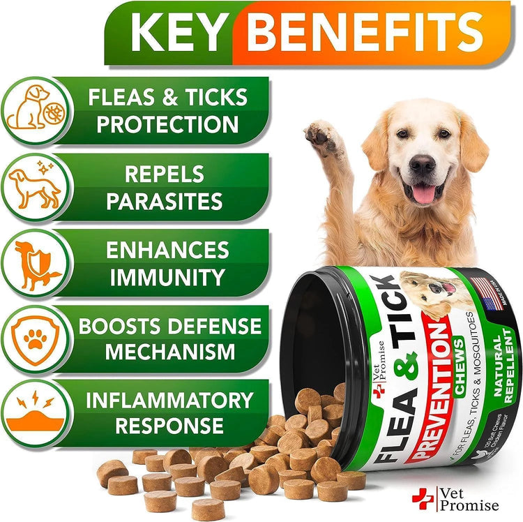 Flea and Tick Prevention for Dogs Chews Natural Dog Flea and & Tick Control Advanced Oral Pills Supplement Treatment for All Breeds & Size Vet Formulated Soft Chewables Made in USA