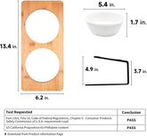 Elevated Cat Ceramic Bowls, Small Dog 15° Tilted Raised Food Feeding Dishes, Solid Bamboo Water Stand Feeder Set for Cats and Puppy