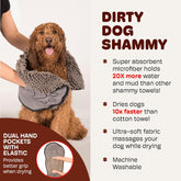 the Dirty Dog Shammy - Antimicrobial Microfiber, Fast-Drying Plush Dog Towel with Dual Hand Pockets & Elastic - Super Absorbent, Odor-Resistant, Machine Washable - 31×13 In, Grey