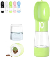Portable Dog Water Bottle - Leak Proof Dog Water Dispenser with Bowl & Food Container, Dishwasher Safe Food Grade Plastic for Pet Puppy Outdoor Walking Hiking Travel Green
