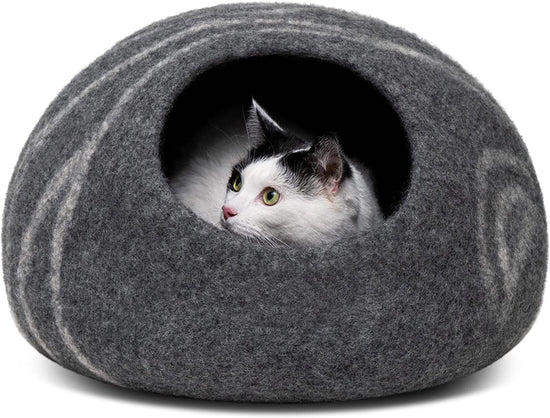 Cat Cave – Premium Felt Cat Bed for Indoor Cats, Handmade 100% Merino Wool, Cat (Medium, Dark Grey)