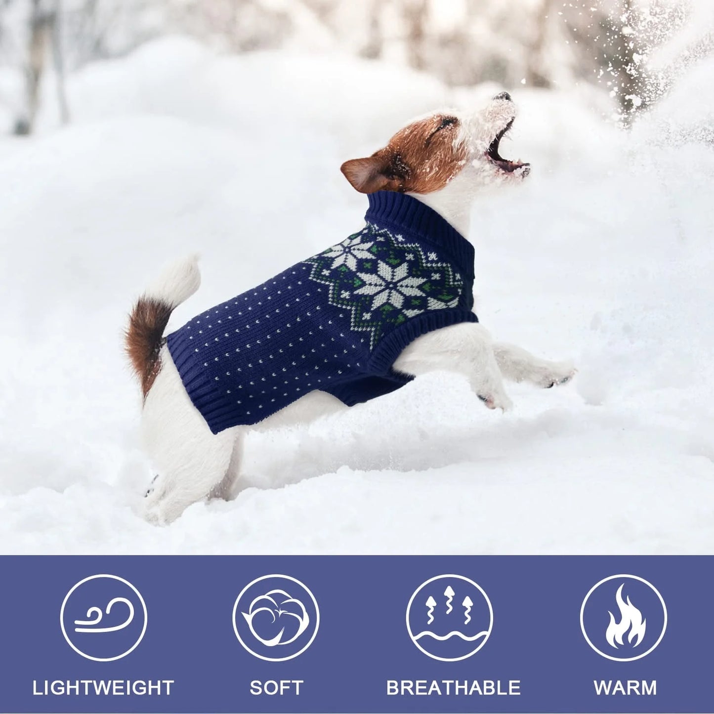 Dog Cat Sweater, Holiday Christmas Snowflake Pet Warm Knitwear, Blue, S