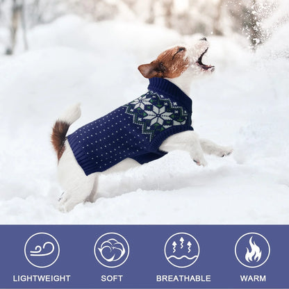 Dog Cat Sweater, Holiday Christmas Snowflake Pet Warm Knitwear, Blue, S