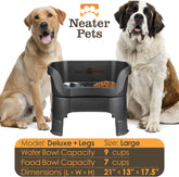 Neater Feeder Deluxe Elevated Dog Bowls for Large Dogs – Mess-Proof, No Spill Design, Made in USA – Stainless Steel Set with Leg Extensions – Stylish Black Finish