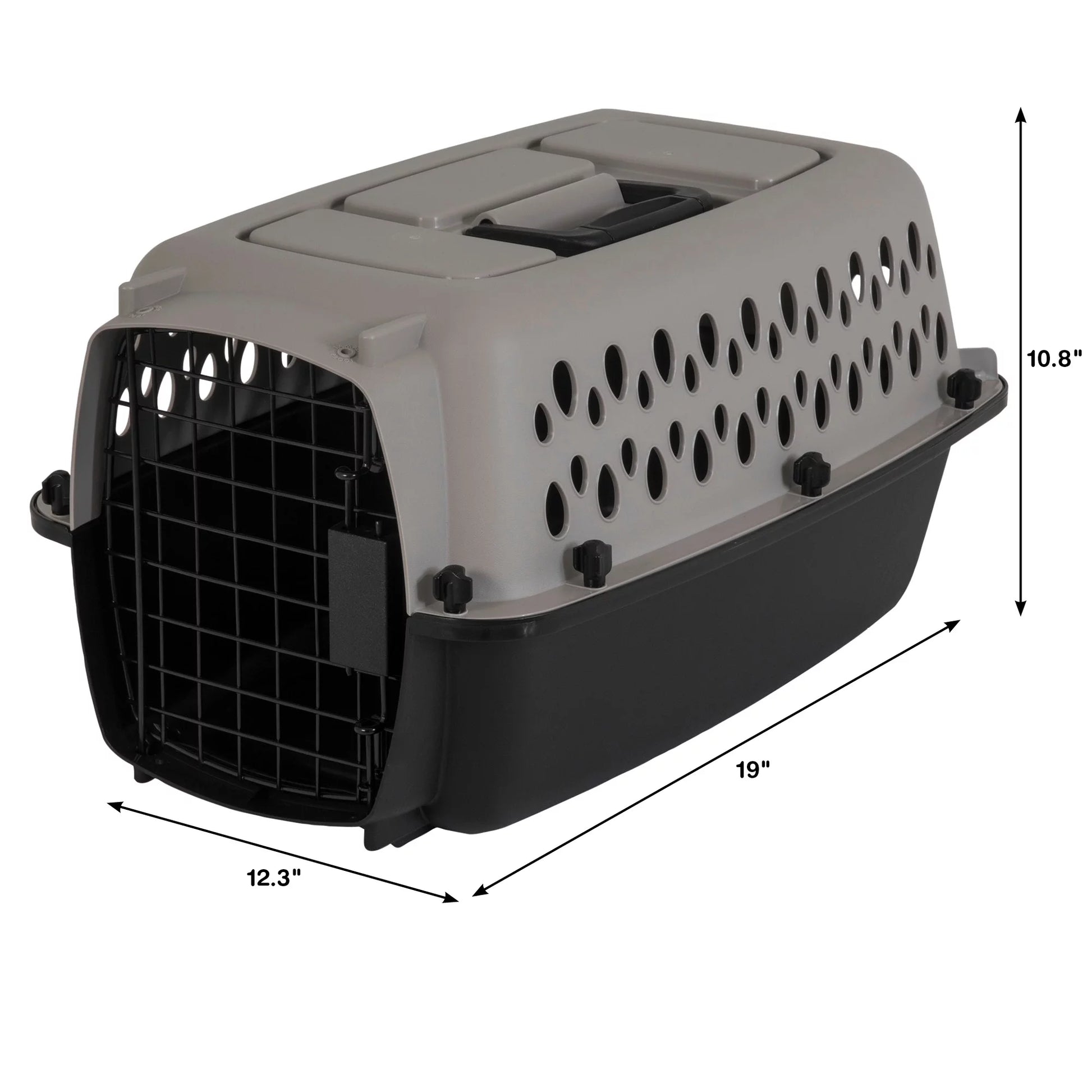 Portable Dog Kennel - Durable Hard-Sided Travel Carrier with Metal Door, Black & Grey, for Pets up to 10 lbs (19" L x 12.3" W x 10.8" H)
