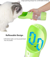 Portable Dog Water Bottle - Leak Proof Dog Water Dispenser with Bowl & Food Container, Dishwasher Safe Food Grade Plastic for Pet Puppy Outdoor Walking Hiking Travel Green