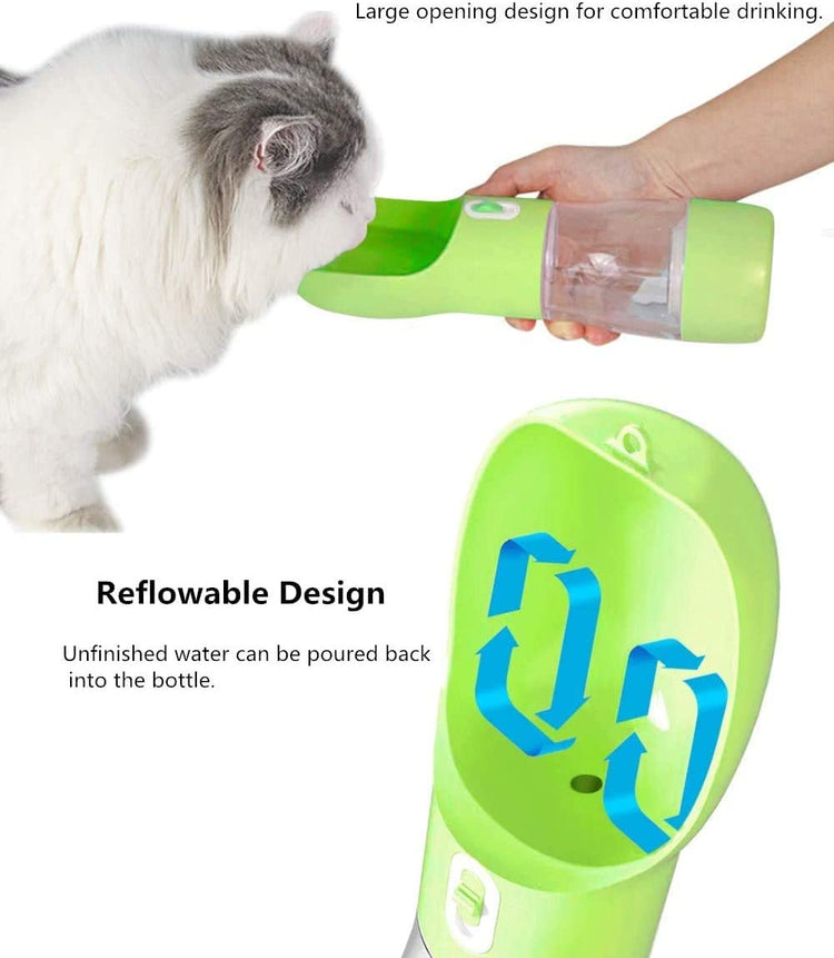 Portable Dog Water Bottle - Leak Proof Dog Water Dispenser with Bowl & Food Container, Dishwasher Safe Food Grade Plastic for Pet Puppy Outdoor Walking Hiking Travel Green