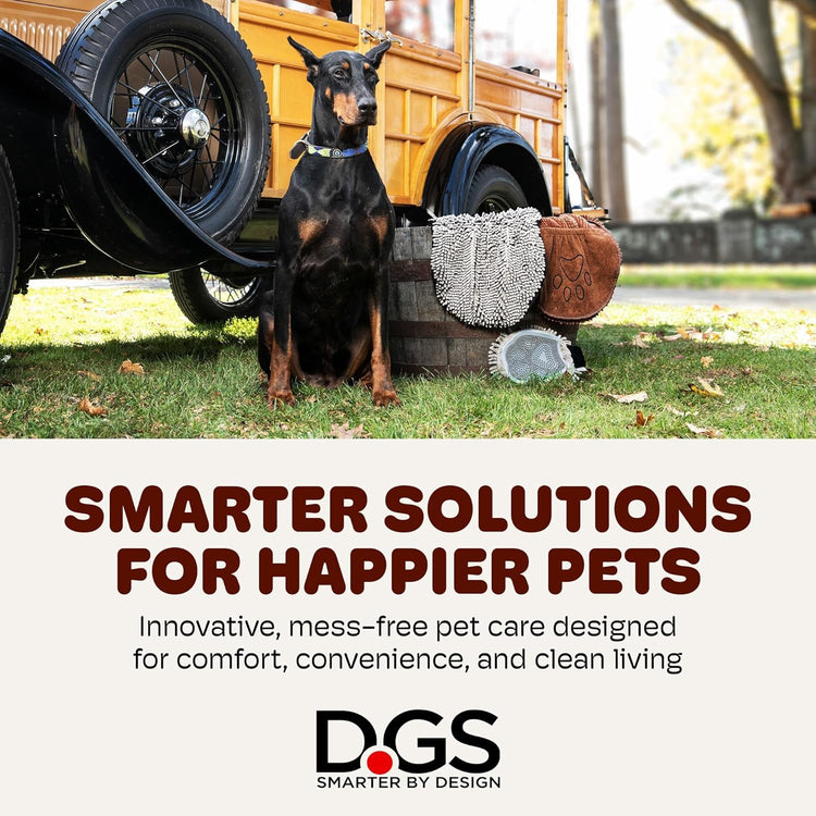 the Dirty Dog Shammy - Antimicrobial Microfiber, Fast-Drying Plush Dog Towel with Dual Hand Pockets & Elastic - Super Absorbent, Odor-Resistant, Machine Washable - 31×13 In, Grey