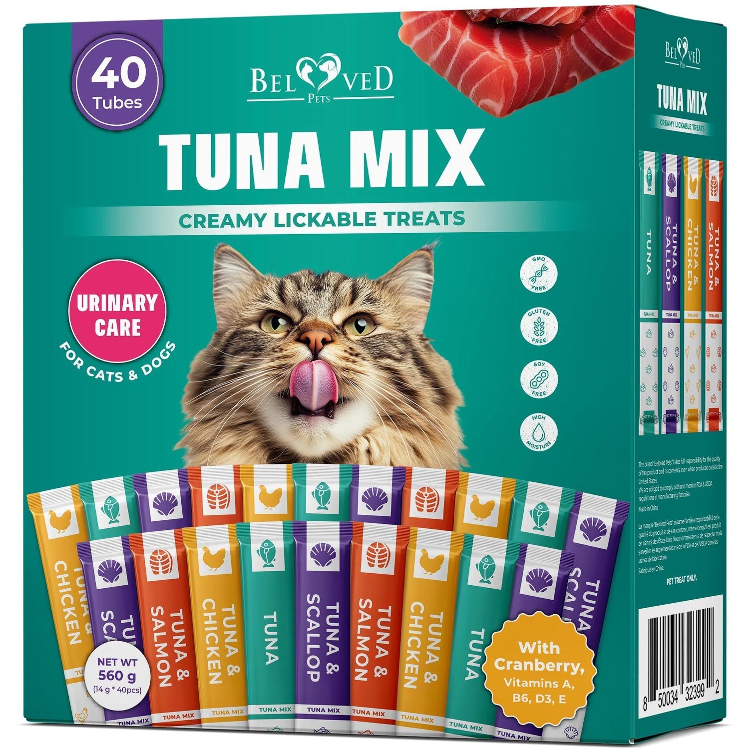 Creamy Lickable Cat Treats Wet Squeeze Tubes 40 Sticks Tuna Mix Liquid Cat Snacks Urinary Care Multivitamin Treats for Cats & Small Dogs Lick Up