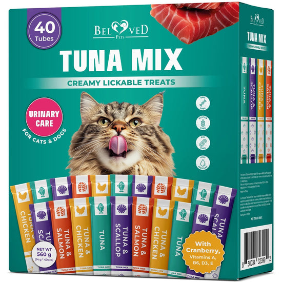 Creamy Lickable Cat Treats Wet Squeeze Tubes 40 Sticks Tuna Mix Liquid Cat Snacks Urinary Care Multivitamin Treats for Cats & Small Dogs Lick Up