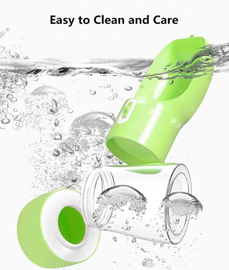 Portable Dog Water Bottle - Leak Proof Dog Water Dispenser with Bowl & Food Container, Dishwasher Safe Food Grade Plastic for Pet Puppy Outdoor Walking Hiking Travel Green