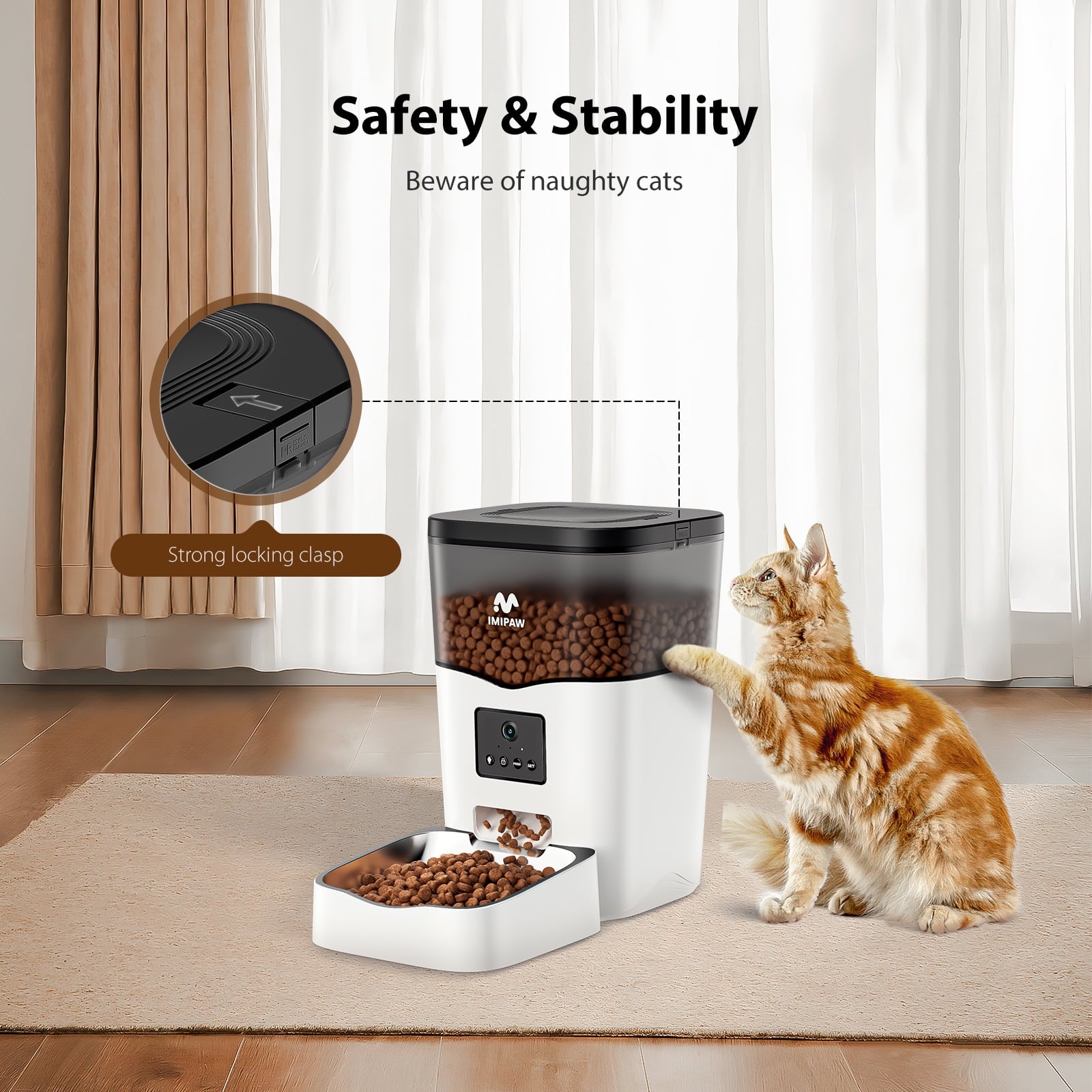 101Oz Smart Automatic Cat Feeder 3L WIFI and HD Camera Dog Pet Food Dispenser 10S Voice Recorder