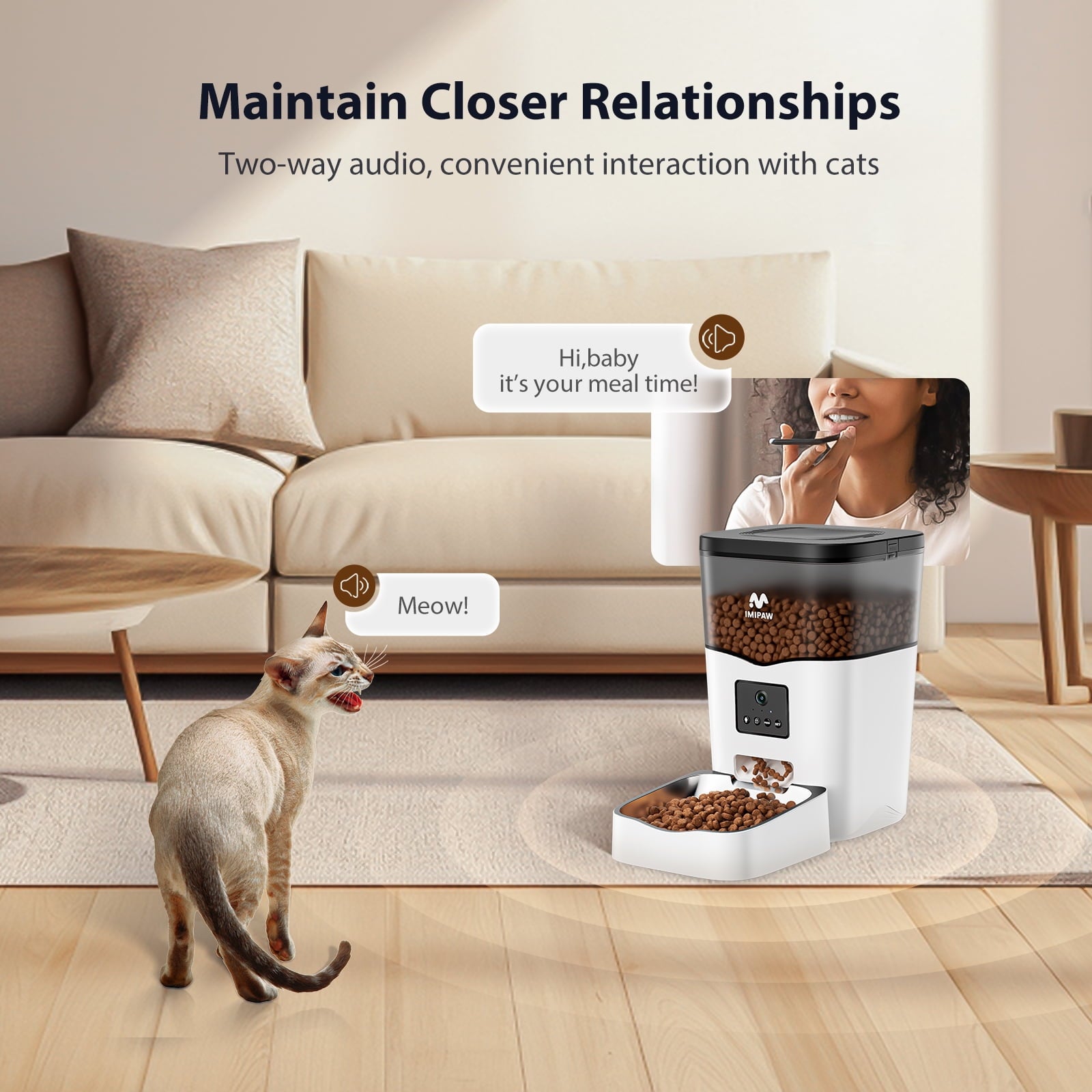 101Oz Smart Automatic Cat Feeder 3L WIFI and HD Camera Dog Pet Food Dispenser 10S Voice Recorder