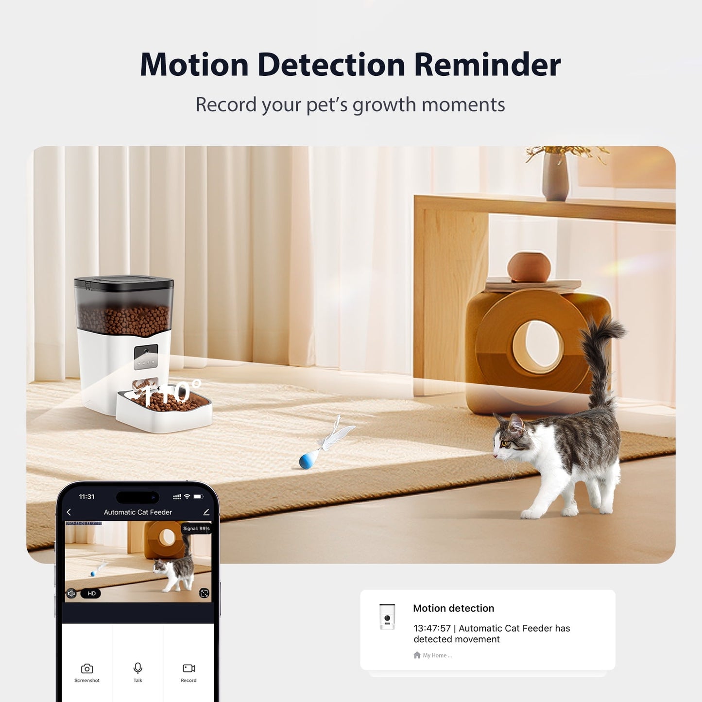 101Oz Smart Automatic Cat Feeder 3L WIFI and HD Camera Dog Pet Food Dispenser 10S Voice Recorder