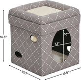 Feline Nuvo Curious Cat Cube, Foldable Cat Hideout with Toy, Bolstered Bed Top, Mushroom Diamond, Faux Fur