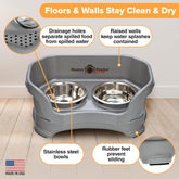 Neater Feeder Deluxe Mess Proof Dog Bowls Elevated for Small Dogs under 19 Lbs, Made in USA, No Spill Raised Dog Food Bowl Stand Feeding Station, Food and Water Bowl Set, Grey