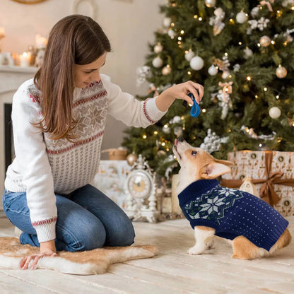 Dog Cat Sweater, Holiday Christmas Snowflake Pet Warm Knitwear, Blue, S
