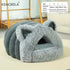 Enclosed Pet Bed Winter Warm Plush Hooded Cat Bed House with Cute Ears Indoor Nest Cave Comfort Kittens Hideaway for Small Dog