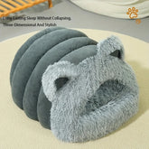 Enclosed Pet Bed Winter Warm Plush Hooded Cat Bed House with Cute Ears Indoor Nest Cave Comfort Kittens Hideaway for Small Dog