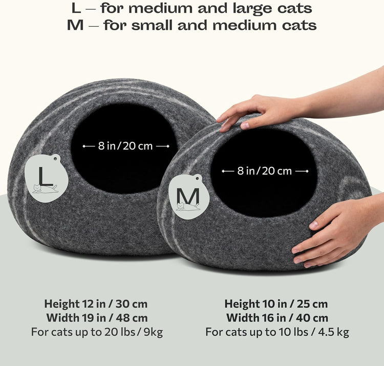 Cat Cave – Premium Felt Cat Bed for Indoor Cats, Handmade 100% Merino Wool, Cat (Medium, Dark Grey)