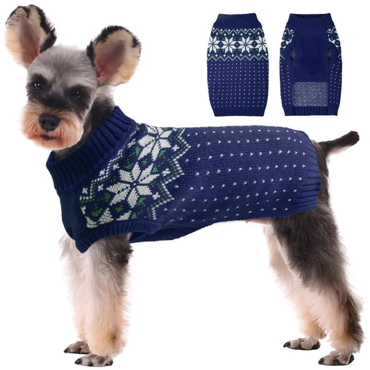 Dog Cat Sweater, Holiday Christmas Snowflake Pet Warm Knitwear, Blue, S