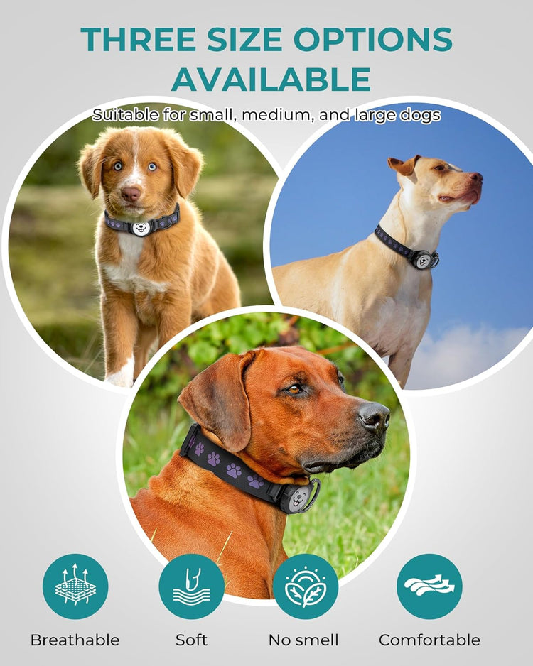 Dog Collar with Airtag Holder, IP67 Waterproof Reflective Airtag Dog Collars for Medium & Large Dogs, Adjustable Pet Collar with Twist-Lock Holder & Green Glow for Night (M, 11.8"-15.9", Black)