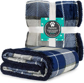 Waterproof Dog Blanket for Small Medium Dog Puppy Cat Throw for Couch Cover Leakproof Protection, Sherpa Fleece, Reversible Soft Washable 29X40 Plaid Navy Blue