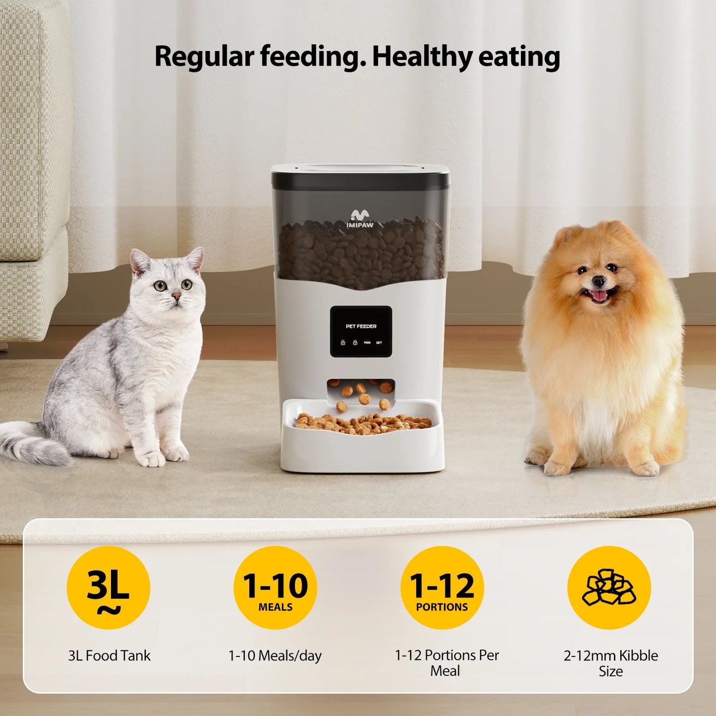 Smart Wifi Automatic Cat Feeder 3L Dog Pet Food Dispenser Scheduled Feeding with App Remote Control