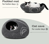 Cat Cave – Premium Felt Cat Bed for Indoor Cats, Handmade 100% Merino Wool, Cat (Medium, Dark Grey)