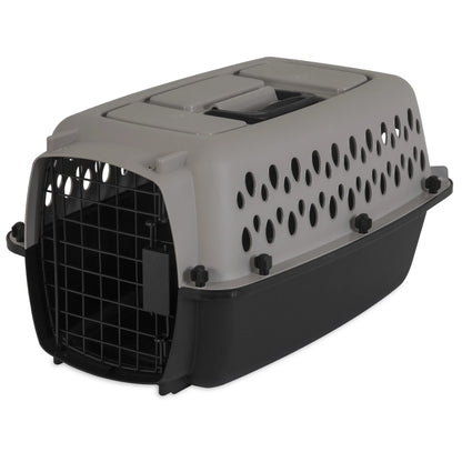 Portable Dog Kennel - Durable Hard-Sided Travel Carrier with Metal Door, Black & Grey, for Pets up to 10 lbs (19" L x 12.3" W x 10.8" H)