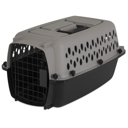 Portable Dog Kennel - Durable Hard-Sided Travel Carrier with Metal Door, Black & Grey, for Pets up to 10 lbs (19" L x 12.3" W x 10.8" H)