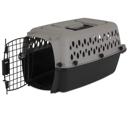Portable Dog Kennel - Durable Hard-Sided Travel Carrier with Metal Door, Black & Grey, for Pets up to 10 lbs (19" L x 12.3" W x 10.8" H)