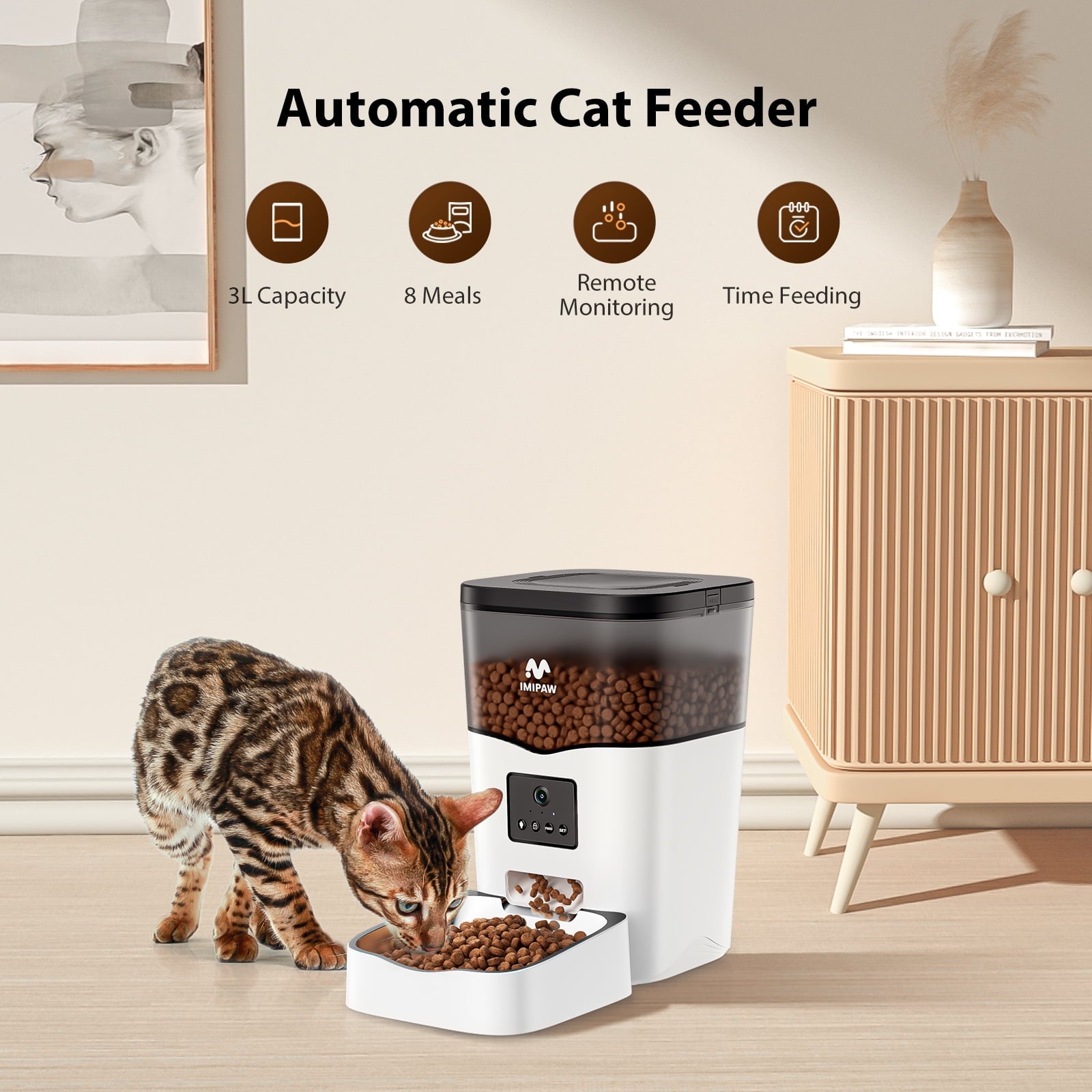 101Oz Smart Automatic Cat Feeder 3L WIFI and HD Camera Dog Pet Food Dispenser 10S Voice Recorder