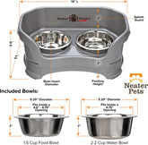 Neater Feeder Deluxe Mess Proof Dog Bowls Elevated for Small Dogs under 19 Lbs, Made in USA, No Spill Raised Dog Food Bowl Stand Feeding Station, Food and Water Bowl Set, Grey