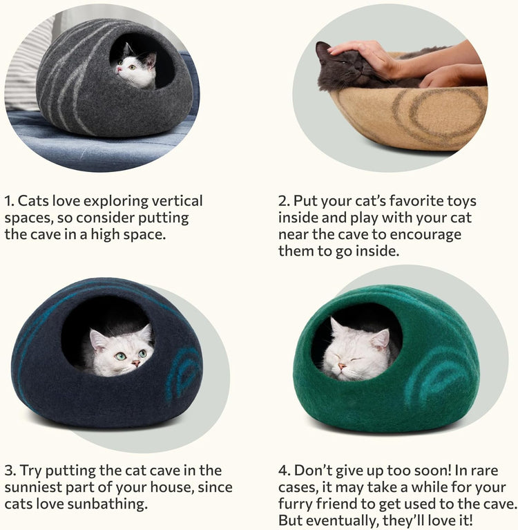 Cat Cave – Premium Felt Cat Bed for Indoor Cats, Handmade 100% Merino Wool, Cat (Medium, Dark Grey)